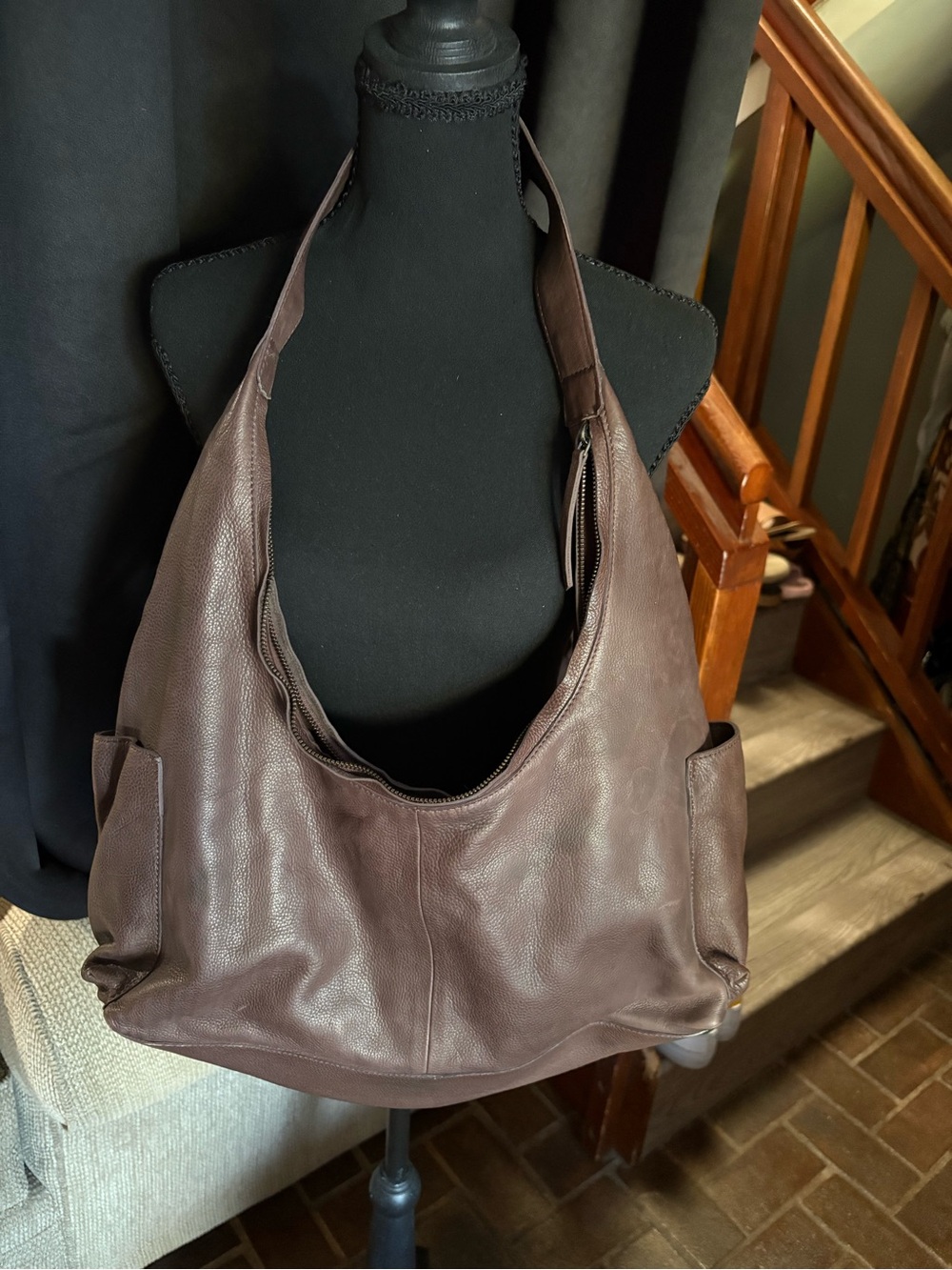 Free People Brown Leather Shoulder Hobo Bag
